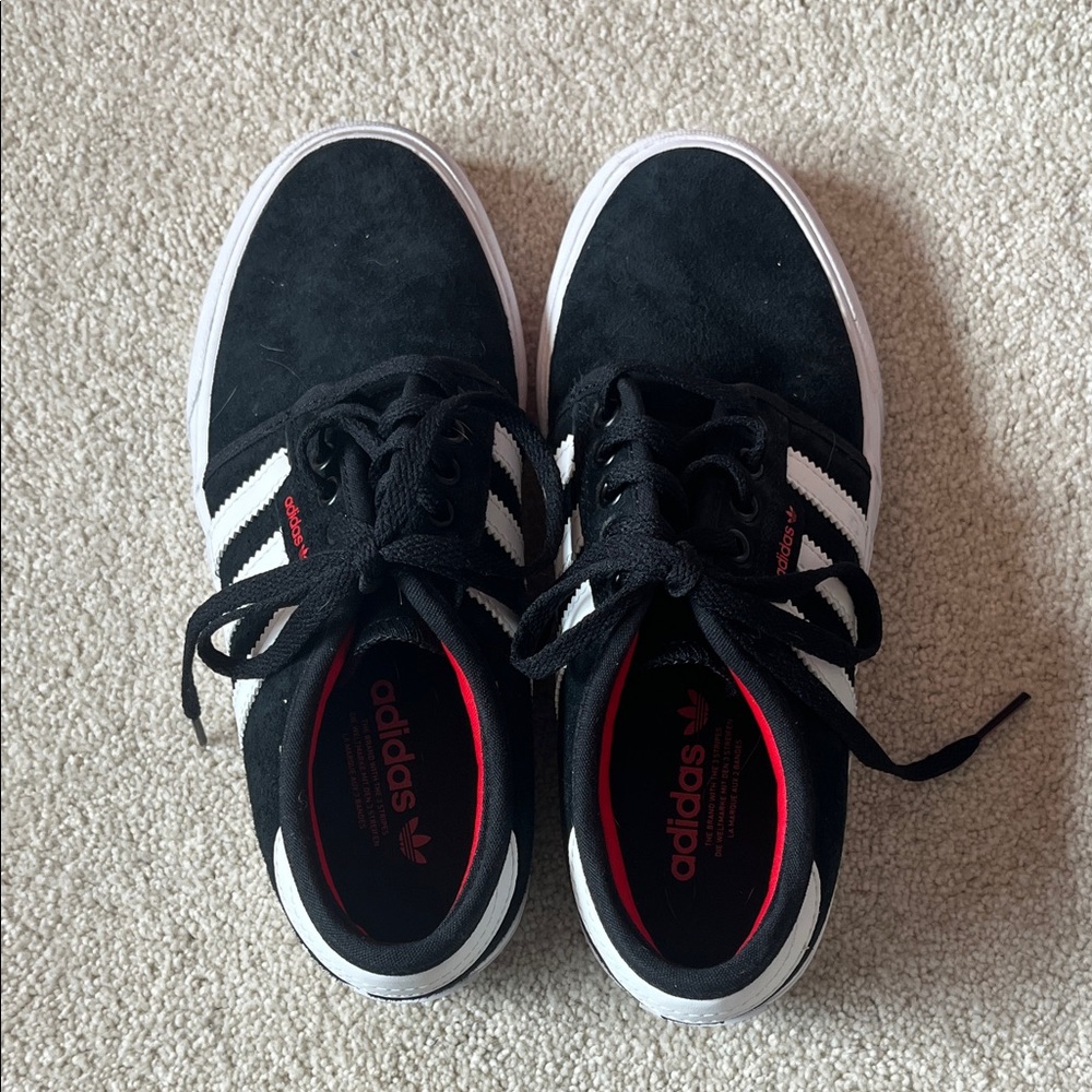 Adidas Boy's Black and White Sneakers with Red Accents